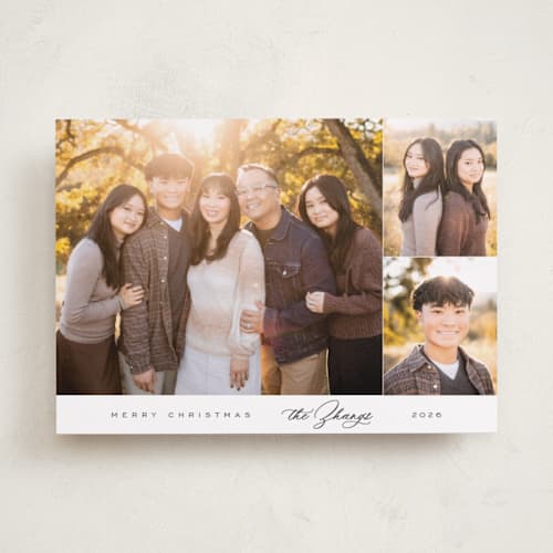 This is a snow holiday photo cards with standard by Nicole Walsh called elegant trio printing on recycled smooth signature in standard