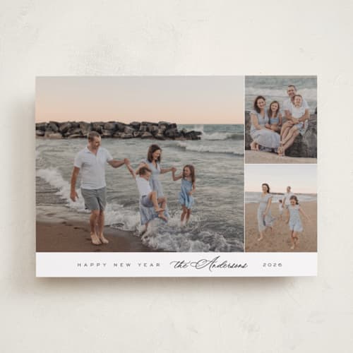 This is a snow holiday photo cards with standard by Nicole Walsh called elegant trio printing on recycled smooth signature in standard