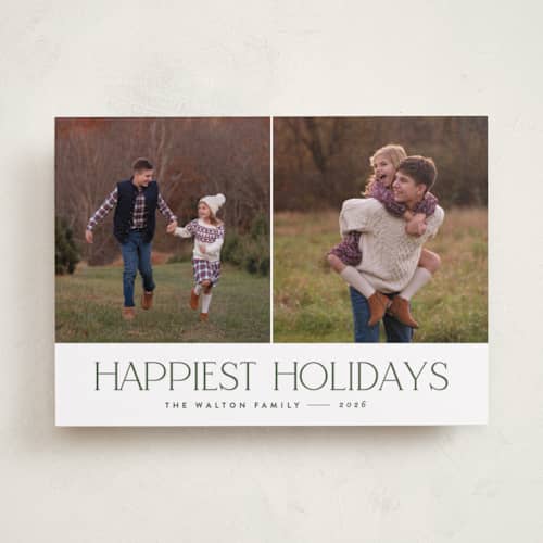 This is a pine holiday photo cards with standard by JoAnn Jinks called serif printing on recycled smooth signature in standard