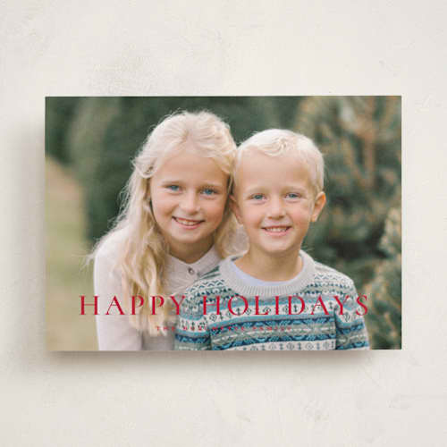 This is a candy cane holiday photo cards with standard by Wildfield Paper Co called happy holidays! printing on recycled smooth signature in standard