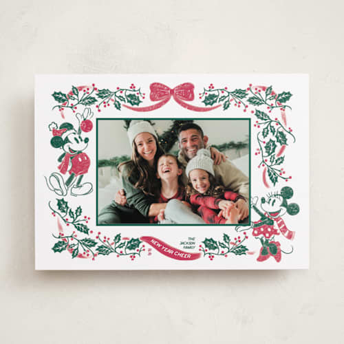 This is a fir holiday photo cards with standard by Jenna Holcomb called disney's retro mickey printing on recycled smooth signature in standard