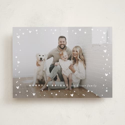 This is a snow holiday photo cards with standard by AK Graphics called mickey confetti printing on recycled smooth signature in standard