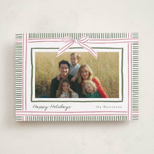 This is a pink sand holiday photo cards with standard by Chris Griffith called holiday wrap printing on recycled smooth signature in standard