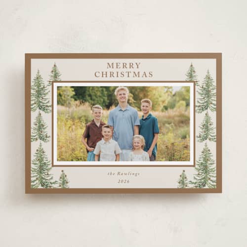 This is a toffee holiday photo cards with standard by Petra Kern called winter trees printing on recycled smooth signature in standard