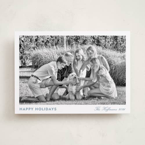 This is a lake holiday photo cards with standard by Annie Shapiro called primrose printing on recycled smooth signature in standard