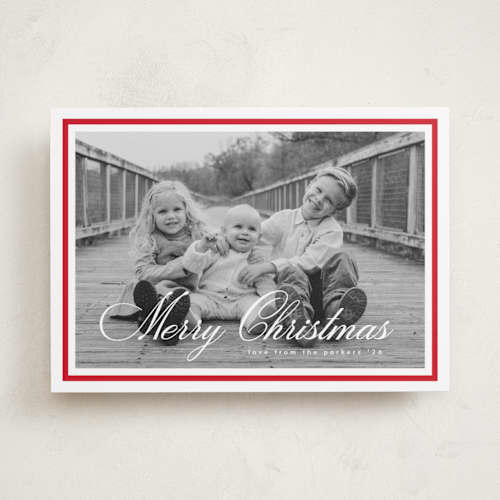 This is a berry holiday photo cards with standard by Kelly Schmidt called minimalist border printing on recycled smooth signature in standard