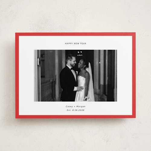 This is a berry holiday photo cards with standard by Wendy Chung called classic border printing on recycled smooth signature in standard
