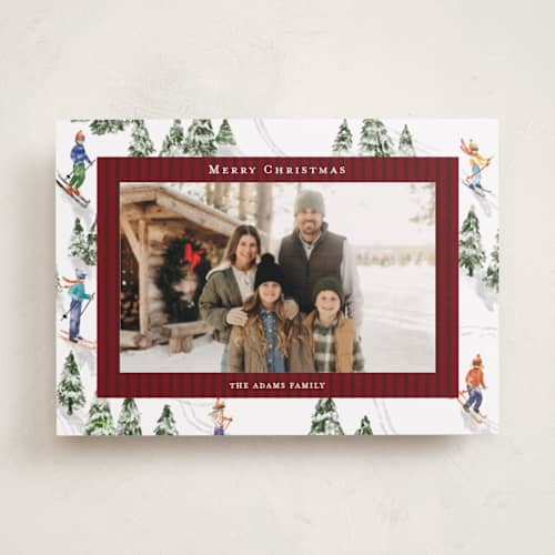 This is a wine holiday photo cards with standard by Celine Nguyen called snowy family printing on recycled smooth signature in standard