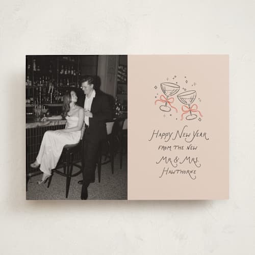 This is a candied grapefruit holiday photo cards with standard by Randi Cirelli called newlywed toast printing on recycled smooth signature in standard