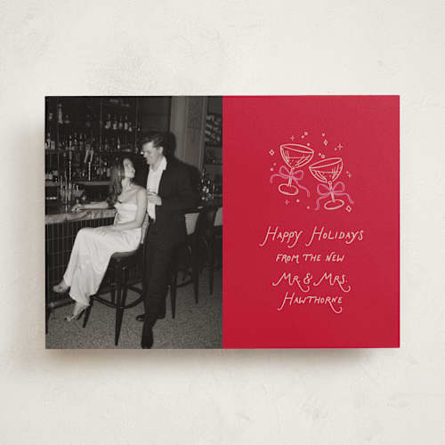 This is a candy cane holiday photo cards with standard by Randi Cirelli called newlywed toast printing on recycled smooth signature in standard