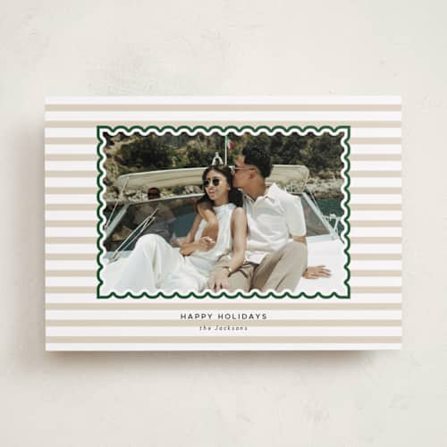 This is a gingerbread holiday photo cards with standard by Danie Romrell called tagged stripes printing on recycled smooth signature in standard