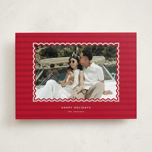 This is a cranberry holiday photo cards with standard by Danie Romrell called tagged stripes printing on recycled smooth signature in standard