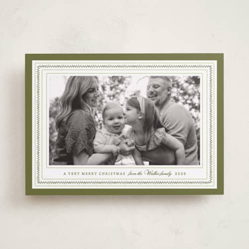 This is a sage holiday photo cards with standard by Sara Hicks Malone called fair isle printing on recycled smooth signature in standard