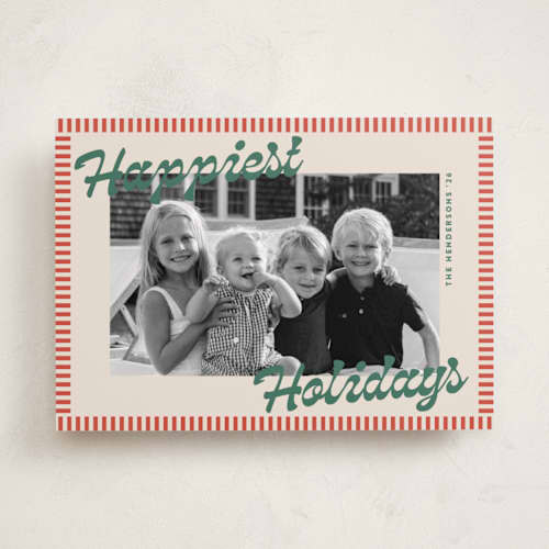 This is a festive holiday photo cards with standard by Carolyn Nicks called striped delight printing on recycled smooth signature in standard