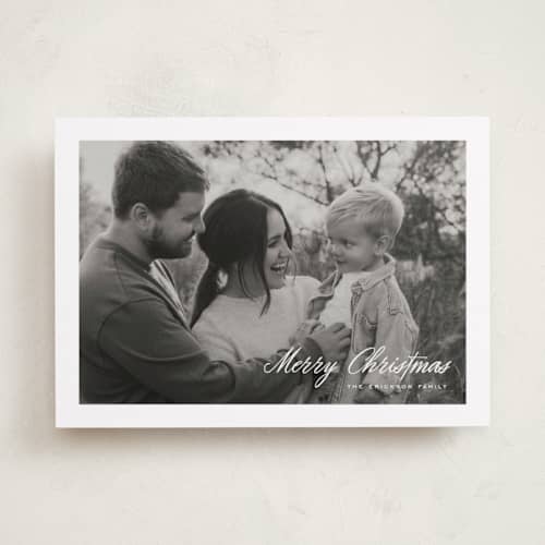 This is a snowfall holiday photo cards with standard by Jessica Williams called avalon printing on recycled smooth signature in standard
