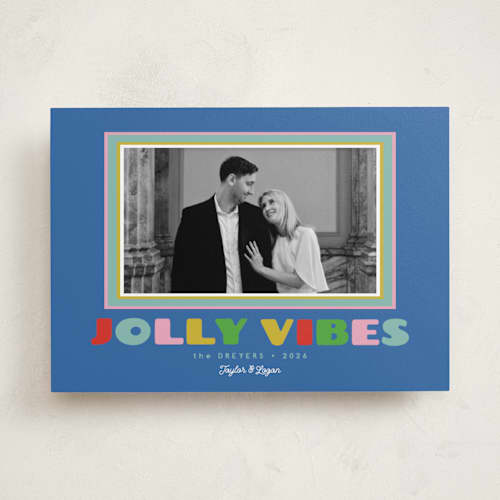 This is a celestial holiday photo cards with standard by Erika Firm called jolly vibes frame printing on recycled smooth signature in standard