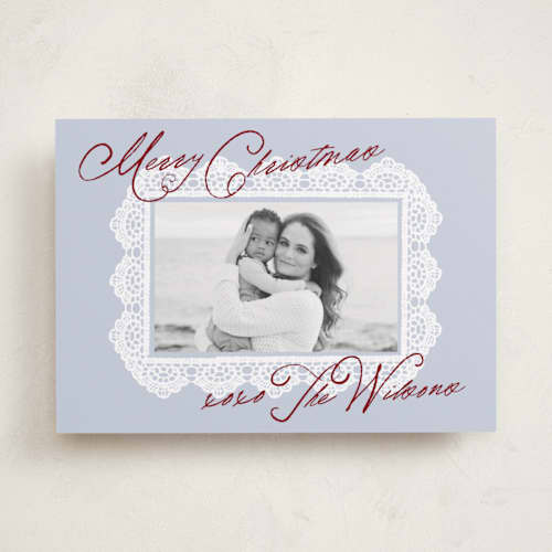 This is a fog holiday photo cards with standard by AK Graphics called lace doilie printing on recycled smooth signature in standard