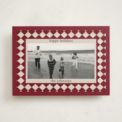 This is a burgundy holiday photo cards with standard by Angel Walker called marble diamond printing on recycled smooth signature in standard