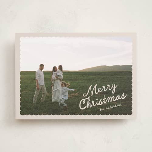 This is a creamer holiday photo cards with standard by Pixel and Hank called dispatch printing on recycled smooth signature in standard