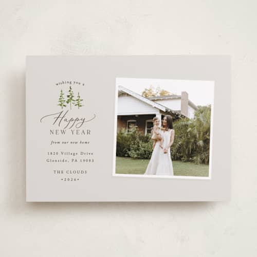 This is a slate holiday photo cards with standard by Everett Paper Goods called little pines printing on recycled smooth signature in standard
