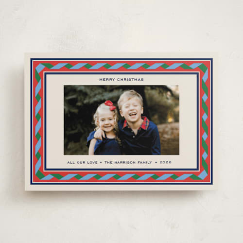 This is a peppermint holiday photo cards with standard by Pati Cascino called sonetto printing on recycled smooth signature in standard