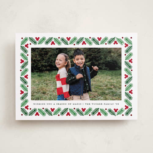 This is a holly holiday photo cards with standard by Erica Krystek called disney's modern mickey holly printing on recycled smooth signature in standard