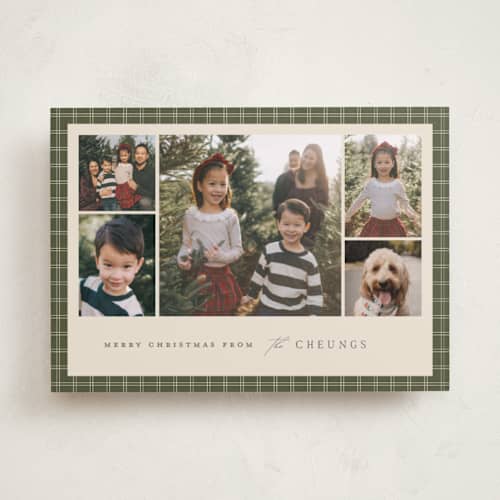 This is a pine holiday photo cards with standard by Amy Kross called checked edge printing on recycled smooth signature in standard