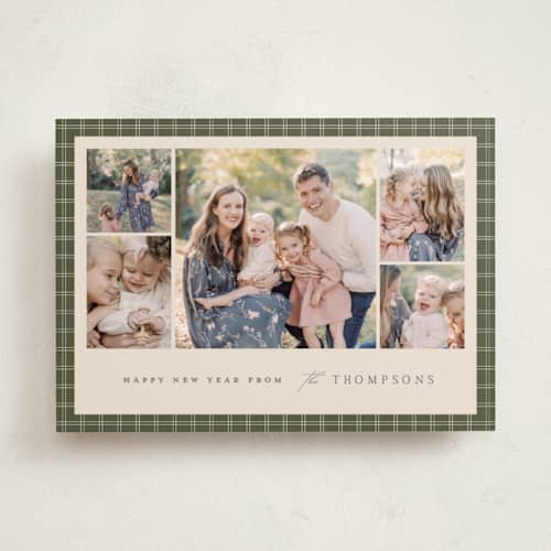 This is a pine holiday photo cards with standard by Amy Kross called checked edge printing on recycled smooth signature in standard