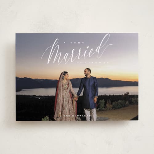 This is a snow holiday photo cards with standard by Nicoletta Savod called very married christmas printing on recycled smooth signature in standard