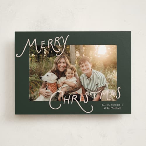 This is a pine holiday photo cards with standard by Pixel and Hank called tidings printing on recycled smooth signature in standard