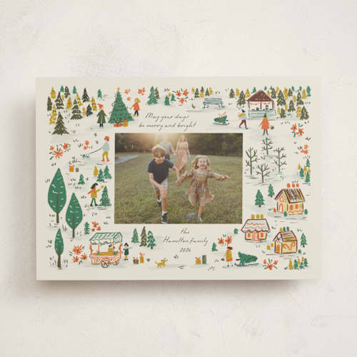 This is a jolly holiday photo cards with standard by Vera Lim called winter market printing on recycled smooth signature in standard