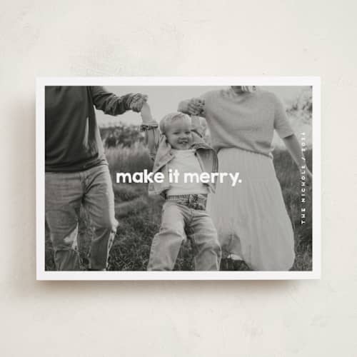 This is a snow holiday photo cards with standard by Snow and Ivy called frolicsome printing on recycled smooth signature in standard
