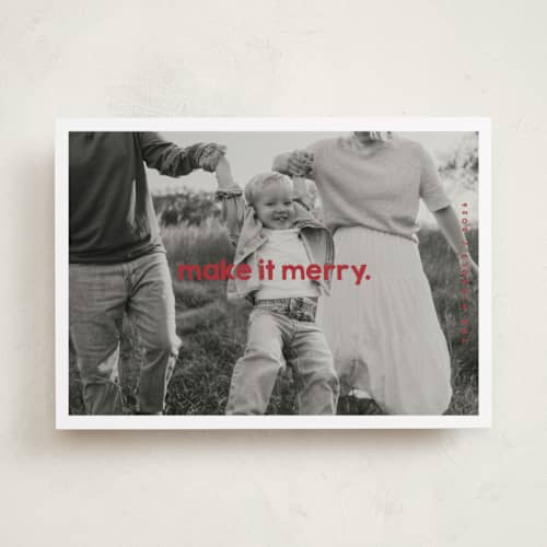 This is a cherry holiday photo cards with standard by Snow and Ivy called frolicsome printing on recycled smooth signature in standard