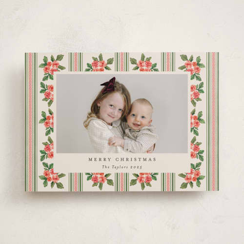 This is a buttercream holiday photo cards with standard by Christy Hy Lee called nostalgic wallpaper printing on recycled smooth signature in standard