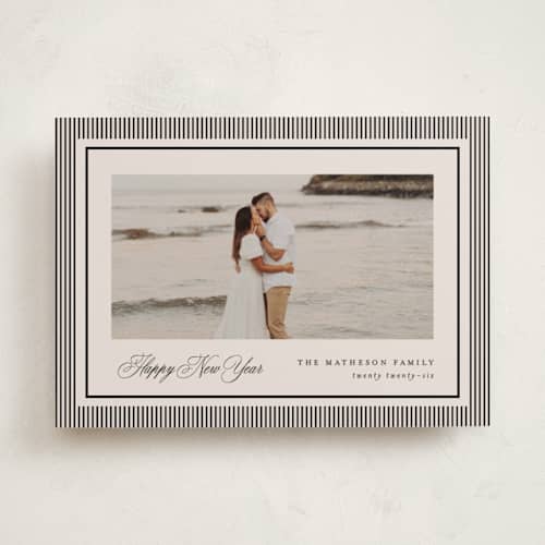This is a linen holiday photo cards with standard by Kelly Schmidt called striped elegance printing on recycled smooth signature in standard