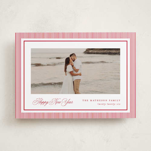 This is a berry holiday photo cards with standard by Kelly Schmidt called striped elegance printing on recycled smooth signature in standard