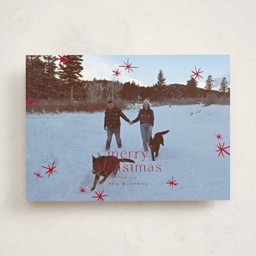 This is a cranberry holiday photo cards with standard by Wildfield Paper Co called twinkle! printing on recycled smooth signature in standard