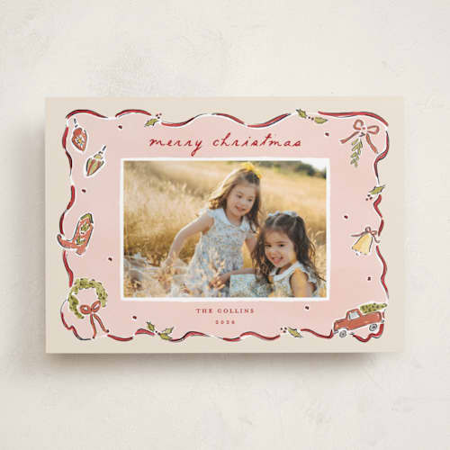 This is a holly berry holiday photo cards with standard by Sarah Rosenthal called homestead cheer printing on recycled smooth signature in standard