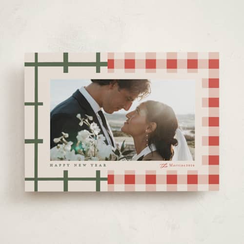 This is a santa suit holiday photo cards with standard by Carrie ONeal called grandmas dishes printing on recycled smooth signature in standard