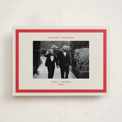 This is a santa suit holiday photo cards with standard by Kristie Kern called cooper printing on recycled smooth signature in standard