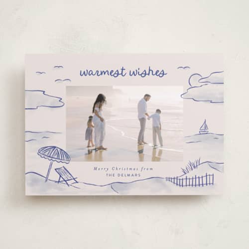 This is a ocean holiday photo cards with standard by Pink House Press called tis the sea sun printing on recycled smooth signature in standard