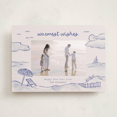 This is a ocean holiday photo cards with standard by Pink House Press called tis the sea sun printing on recycled smooth signature in standard