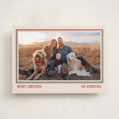 This is a stocking holiday photo cards with standard by Creo Study called simple frame printing on recycled smooth signature in standard