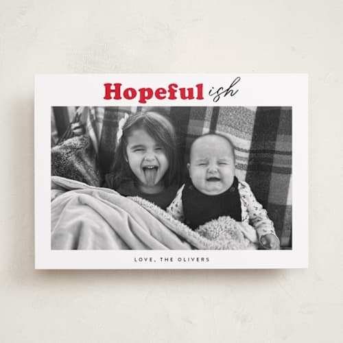 This is a holly holiday photo cards with standard by Carrie ONeal called festive-ish printing on recycled smooth signature in standard