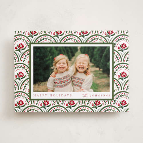 This is a snow holiday photo cards with standard by Chris Griffith called tapestry holiday printing on recycled smooth signature in standard
