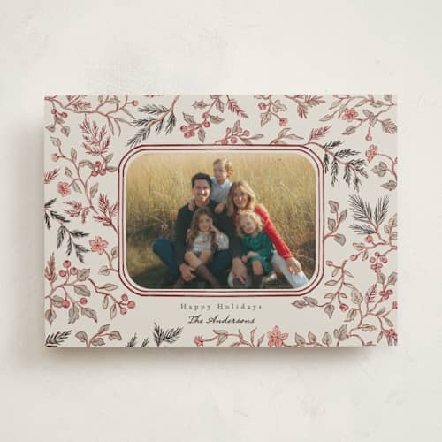 This is a cherry holiday photo cards with standard by Elly called a winter gathering printing on recycled smooth signature in standard