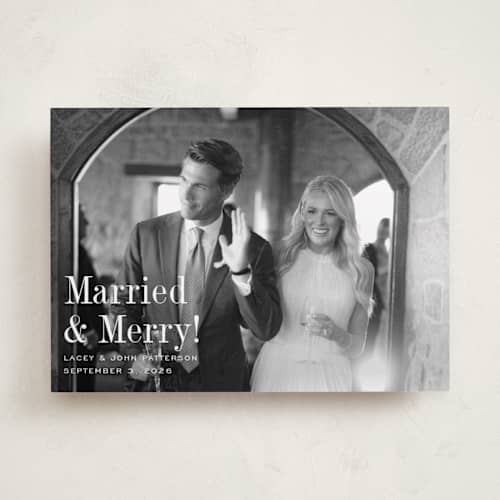This is a snow holiday photo cards with standard by Megan Davis called eternally merry printing on recycled smooth signature in standard