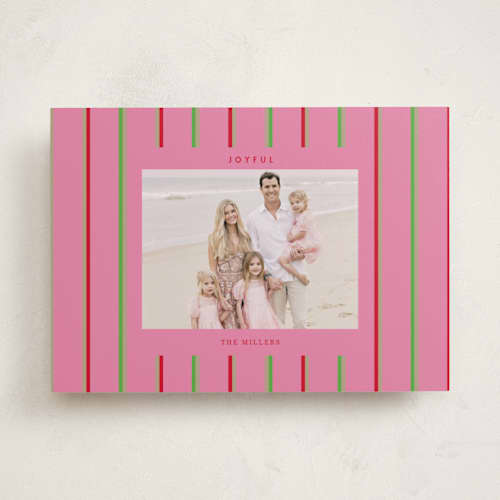 This is a peony holiday photo cards with standard by Baumbirdy called colorful stripes printing on recycled smooth signature in standard