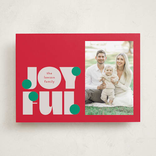 This is a mistletoe holiday photo cards with standard by Lori Wemple called pop joy printing on recycled smooth signature in standard