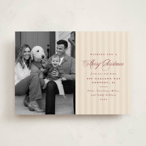 This is a stocking holiday photo cards with standard by Olivia Raufman called charming stripe printing on recycled smooth signature in standard
